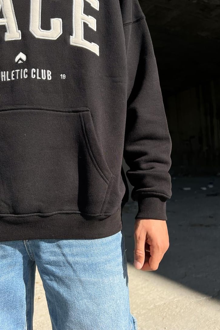Oace Nakışlı Siyah İçi Pamuklu Oversize Hoodie
