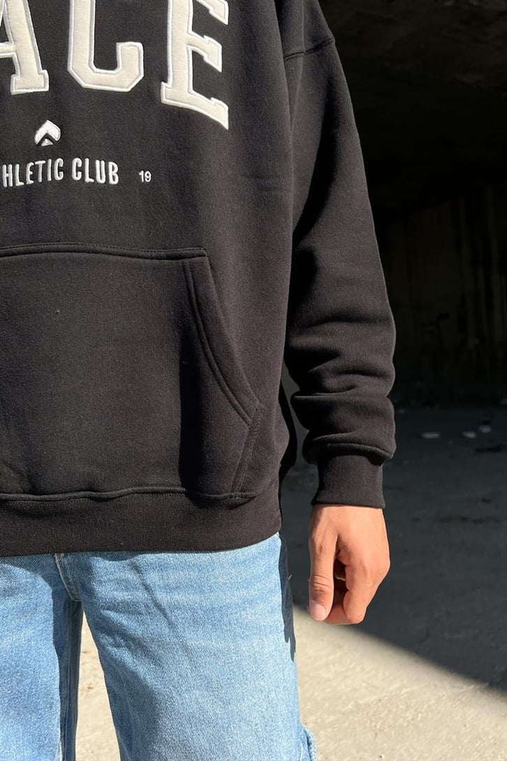 Oace Nakışlı Siyah İçi Pamuklu Oversize Hoodie