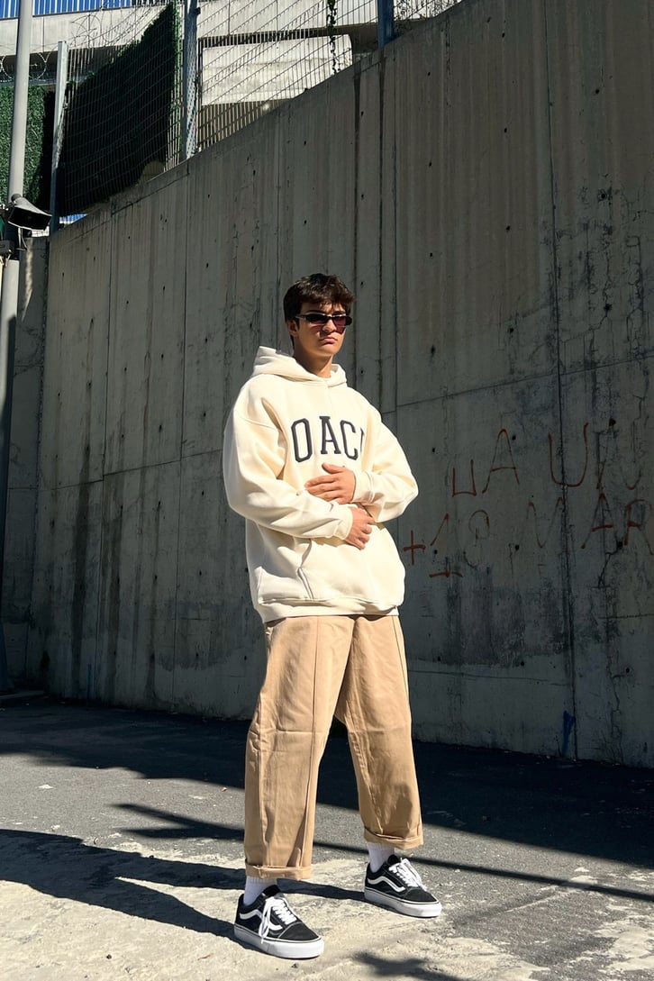 Oace Nakışlı Taş Rengi Oversize Sweatshirt