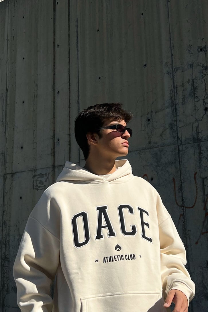 Oace Nakışlı Taş Rengi Oversize Sweatshirt