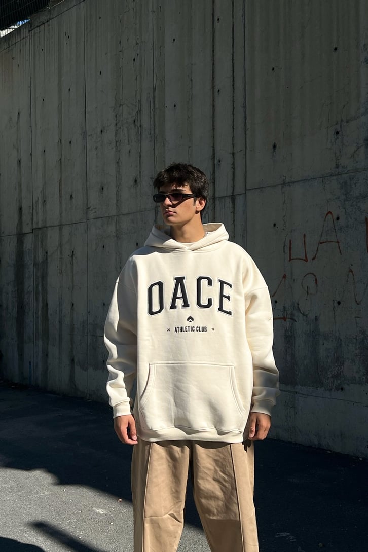 Oace Nakışlı Taş Rengi Oversize Sweatshirt