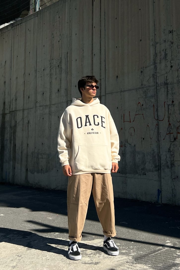 Oace Nakışlı Taş Rengi Oversize Sweatshirt