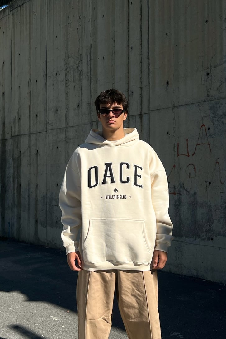 Oace Nakışlı Taş Rengi Oversize Sweatshirt