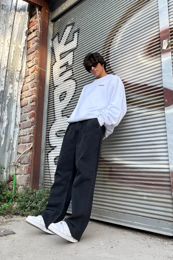 Ofcl Baskılı Beyaz Oversize Sweatshirt