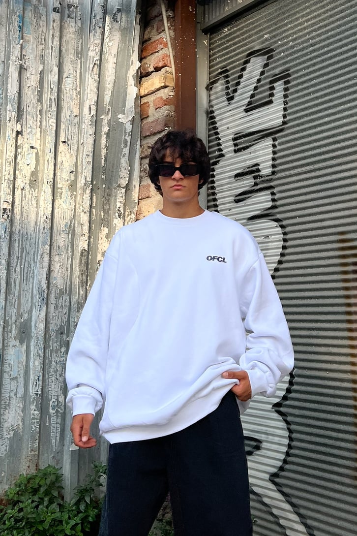 Ofcl Baskılı Beyaz Oversize Sweatshirt