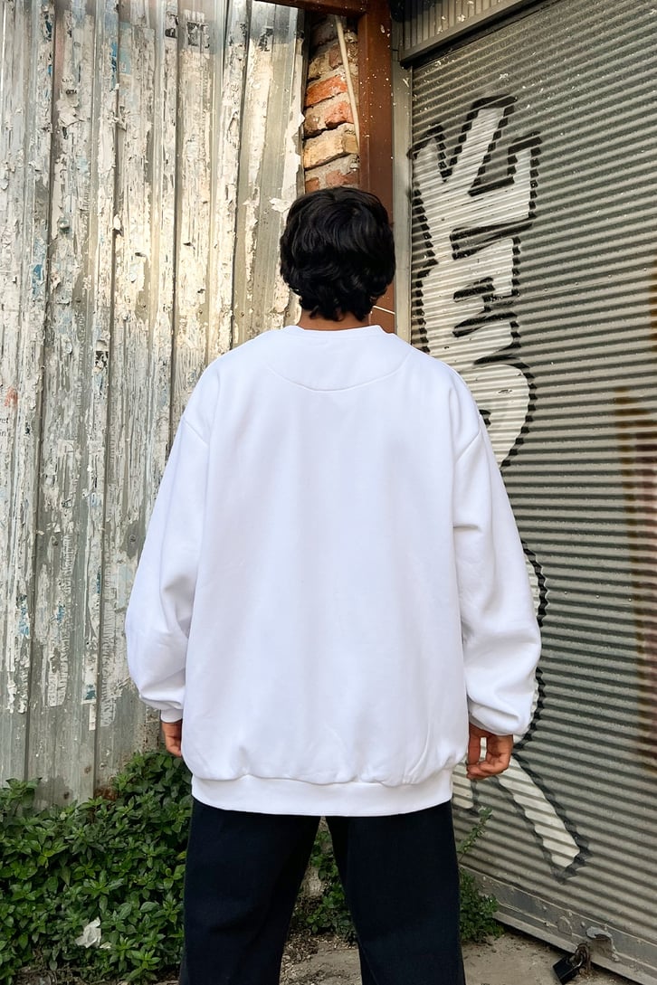 Ofcl Baskılı Beyaz Oversize Sweatshirt
