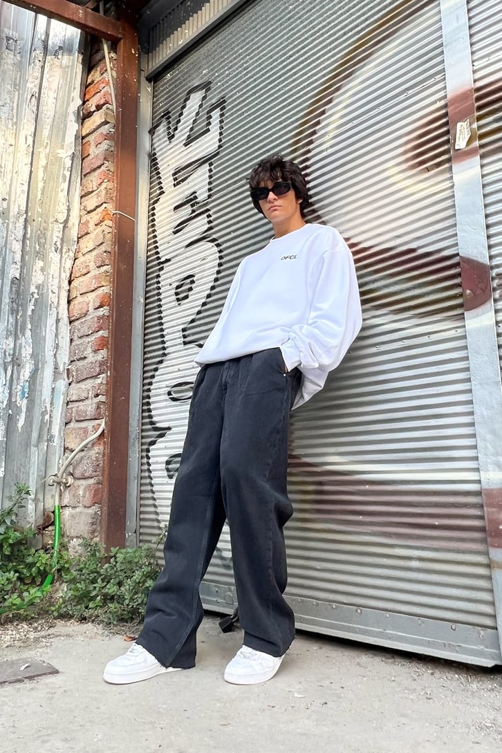 Ofcl Baskılı Beyaz Oversize Sweatshirt