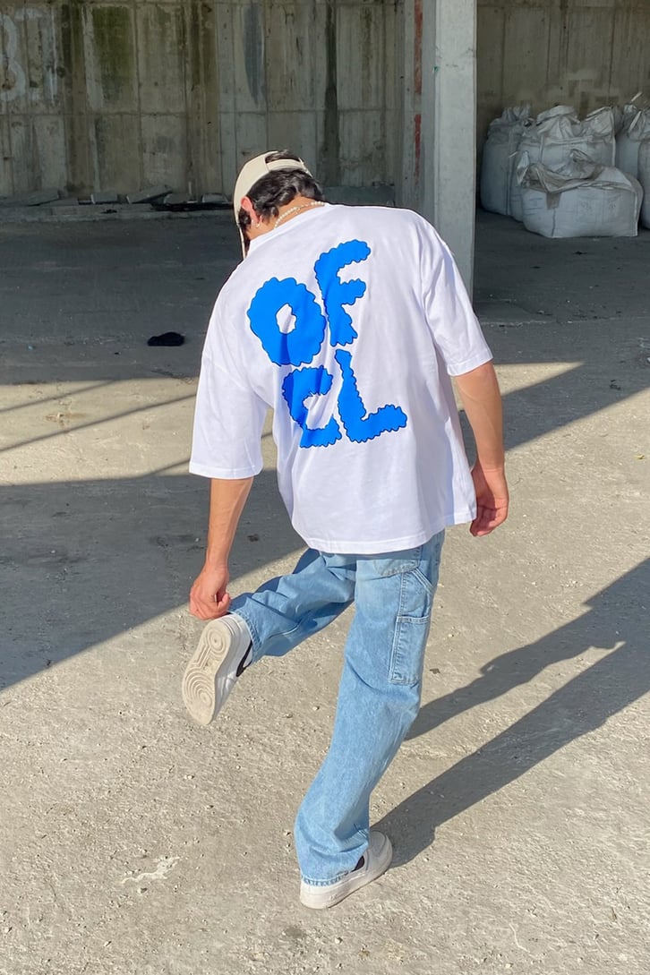 Ofcl Baskılı Beyaz Oversize Tshirt