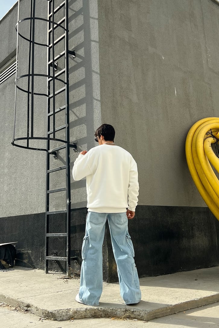 Ofcl Butterfly Baskılı Ekru Oversize Sweatshirt