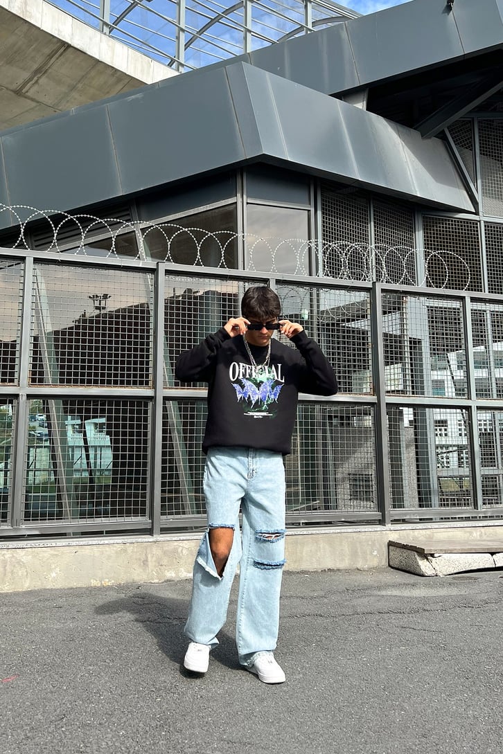 Ofcl Butterfly Baskılı Ekru Oversize Sweatshirt