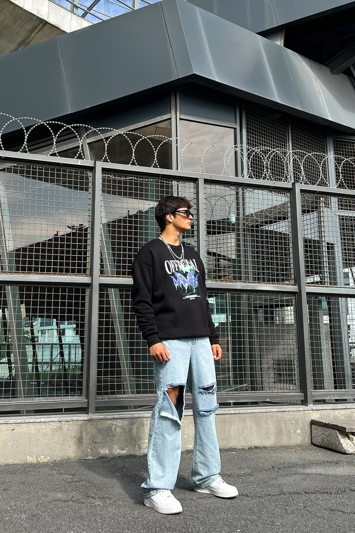 Ofcl Butterfly Baskılı Ekru Oversize Sweatshirt