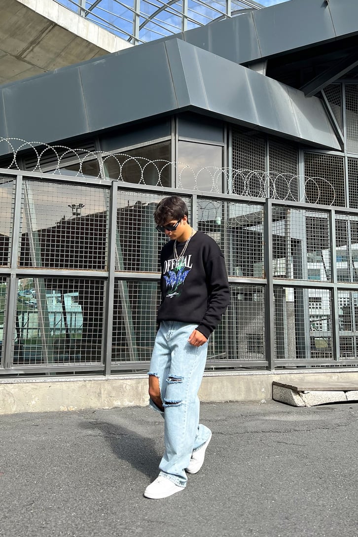 Ofcl Butterfly Baskılı Ekru Oversize Sweatshirt