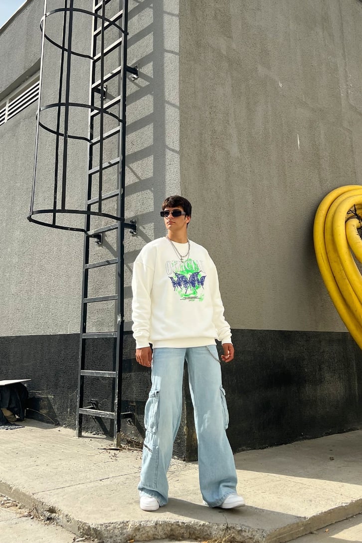 Ofcl Butterfly Baskılı Ekru Oversize Sweatshirt
