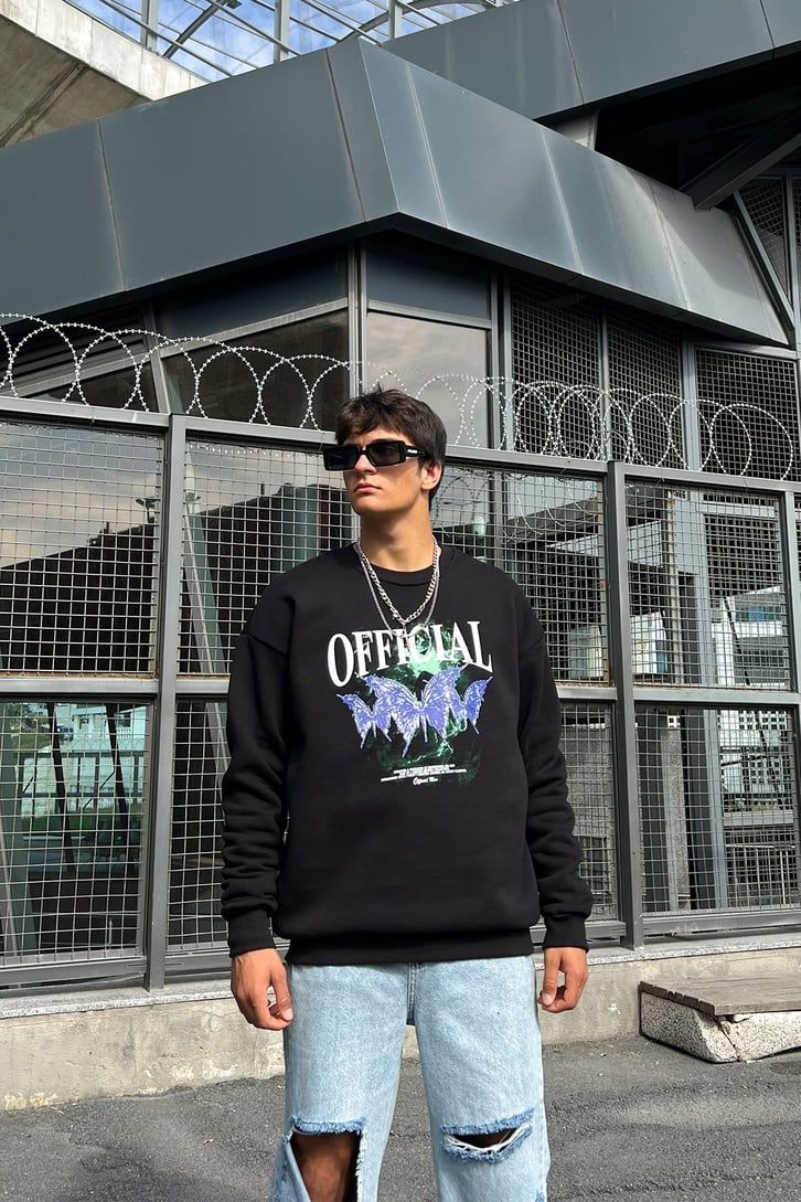 Ofcl Butterfly Baskılı Ekru Oversize Sweatshirt