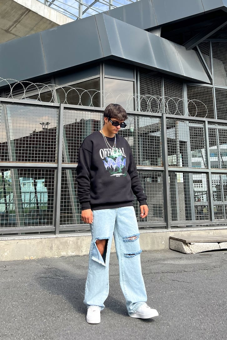 Ofcl Butterfly Baskılı Ekru Oversize Sweatshirt