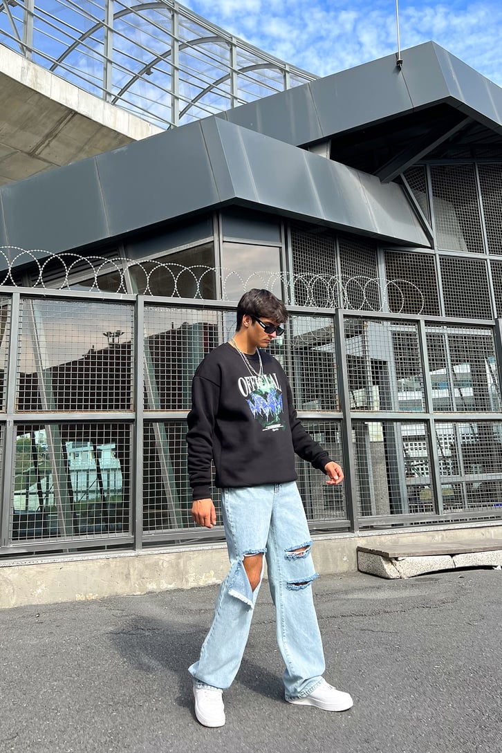 Ofcl Butterfly Baskılı Ekru Oversize Sweatshirt