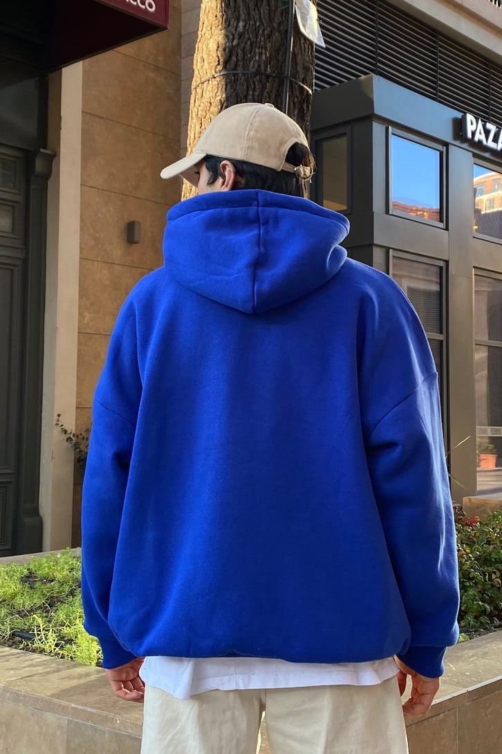 OFCL Chest Printed Premium Oversize Blue Sweatshirt