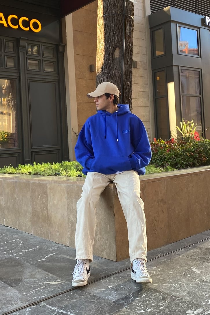 OFCL Chest Printed Premium Oversize Blue Sweatshirt