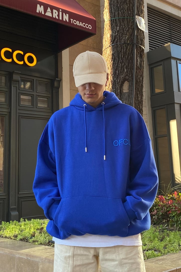 OFCL Chest Printed Premium Oversize Blue Sweatshirt