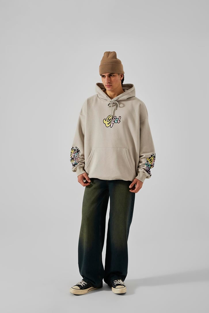 Ofcl Kol Baskılı Krem Oversize Sweatshirt