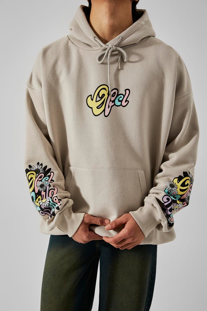Ofcl Kol Baskılı Krem Oversize Sweatshirt