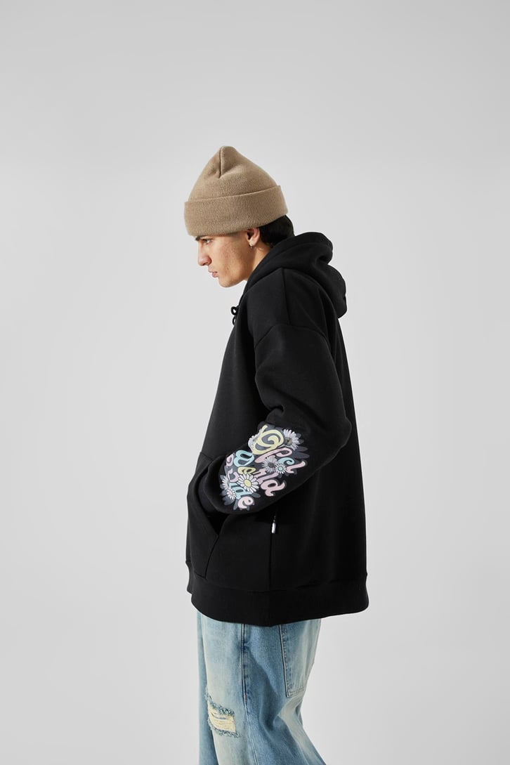 Ofcl Kol Baskılı Siyah Oversize Sweatshirt