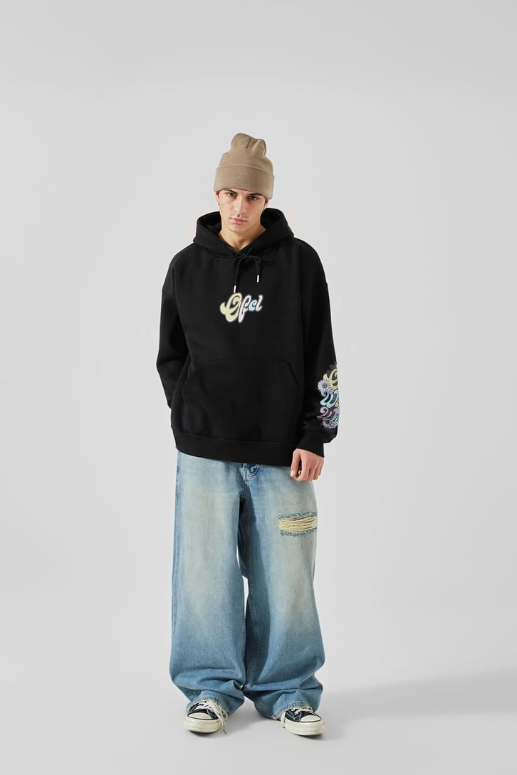 Ofcl Kol Baskılı Siyah Oversize Sweatshirt