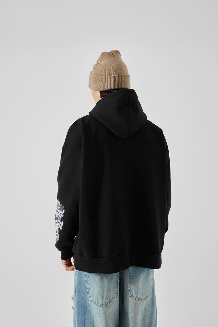 Ofcl Kol Baskılı Siyah Oversize Sweatshirt