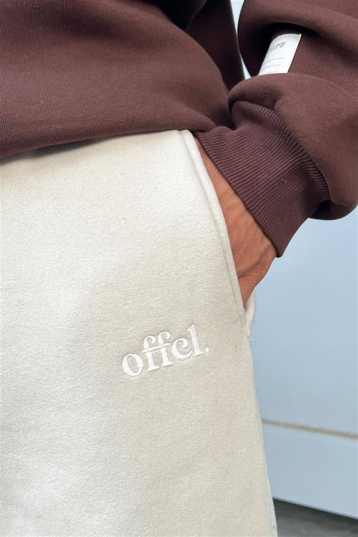 Ofcl Nakışı Krem Relaxed Eşofman Altı