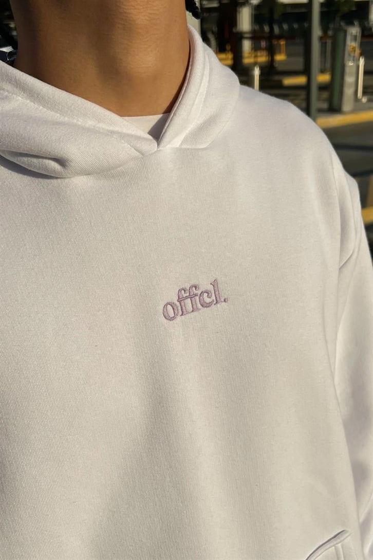 Ofcl Nakışlı Beyaz İçi Pamuklu Oversize Hoodie