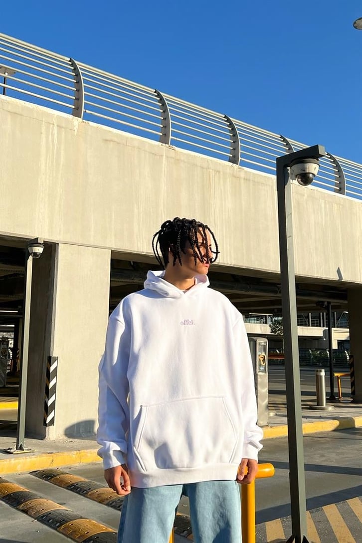 Ofcl Nakışlı Beyaz İçi Pamuklu Oversize Hoodie