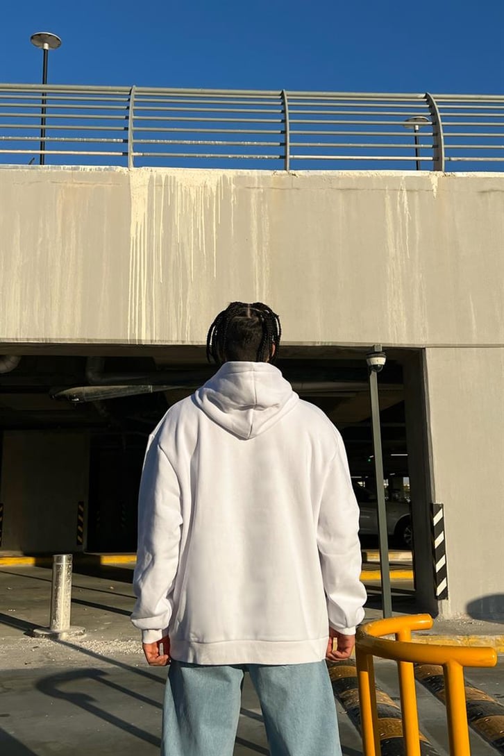 Ofcl Nakışlı Beyaz İçi Pamuklu Oversize Hoodie