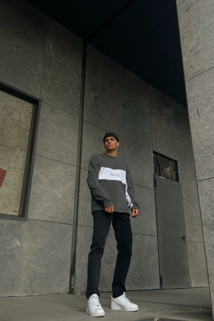 OFCL Nakışlı Koyu Gri Oversize Sweatshirt
