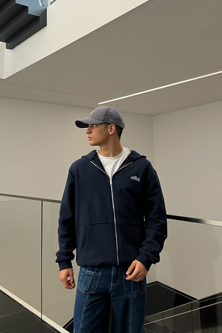 Ofcl Nakışlı Lacivert Fermuarlı Hoodie
