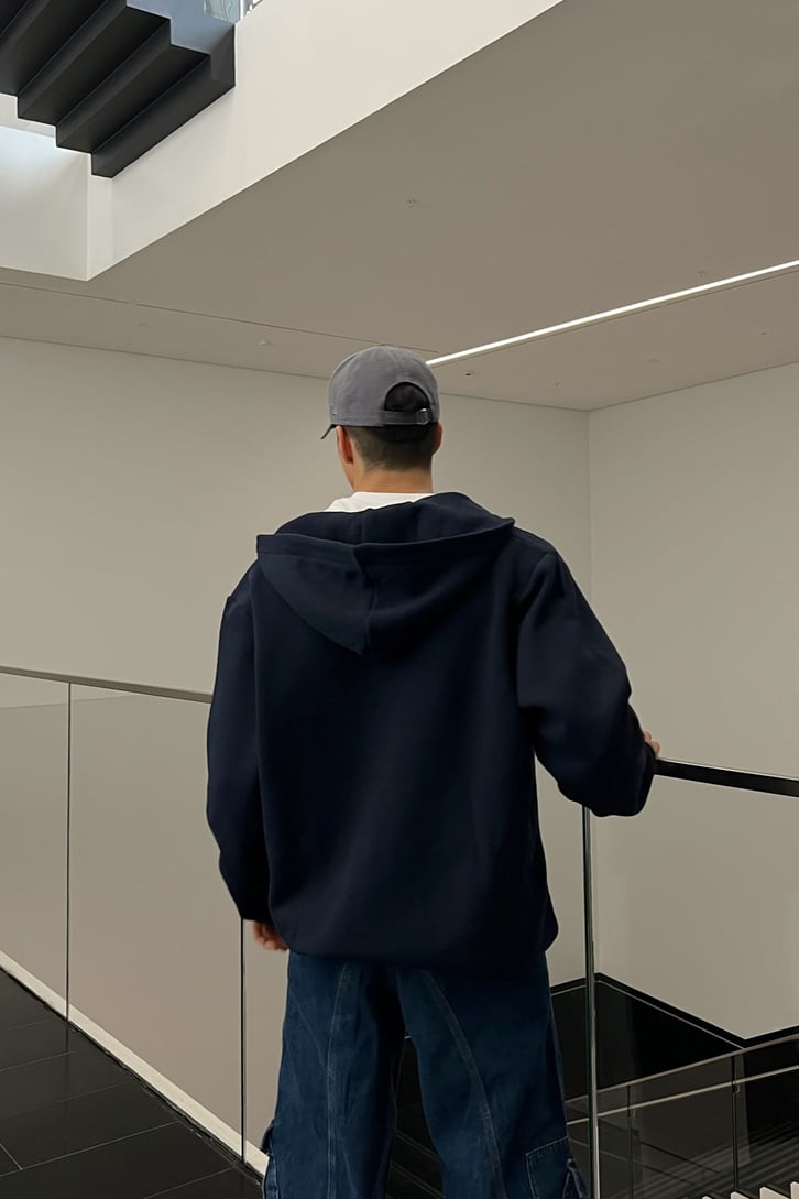 Ofcl Nakışlı Lacivert Fermuarlı Hoodie