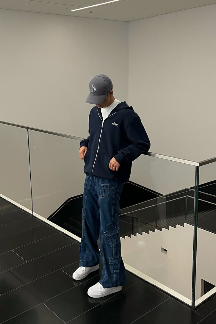 Ofcl Nakışlı Lacivert Fermuarlı Hoodie