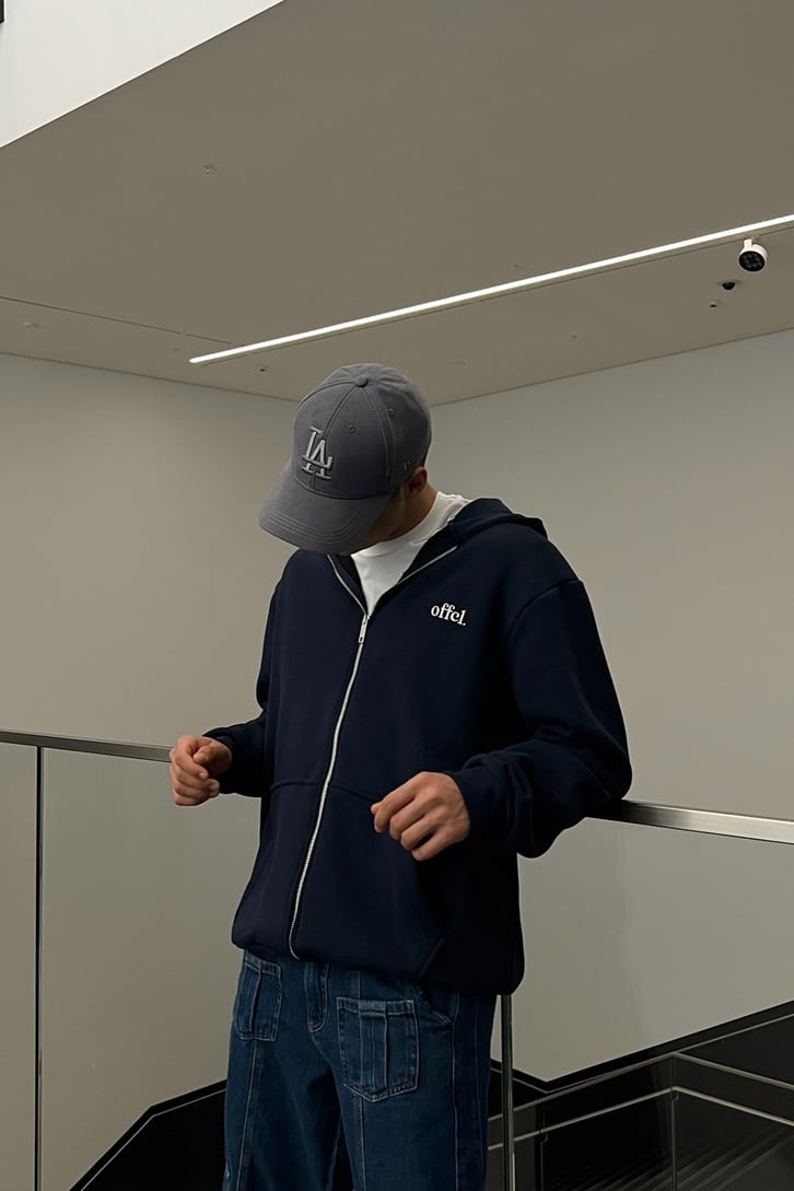 Ofcl Nakışlı Lacivert Fermuarlı Hoodie