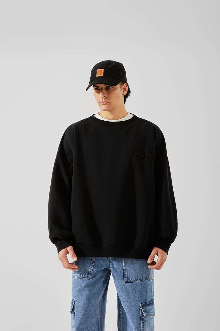 OFCL Nakışlı Siyah Oversize Sweatshirt