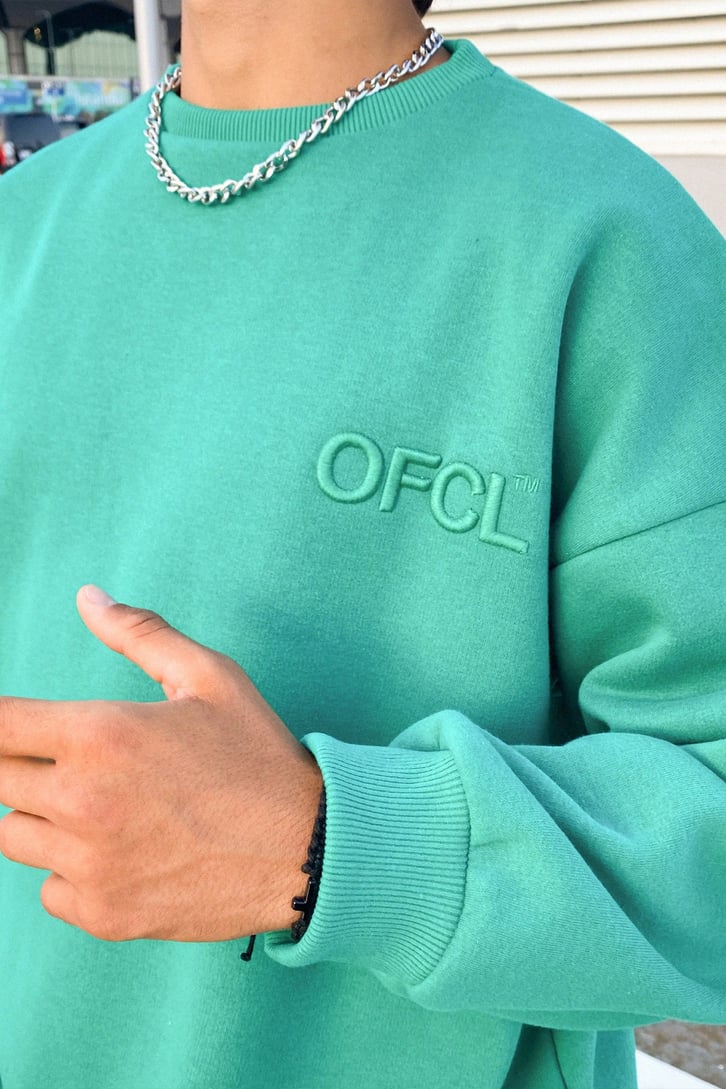 Ofcl Nakışlı Yeşil Oversize Sweatshirt