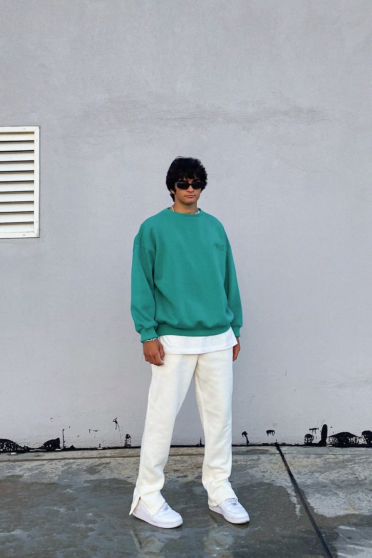 Ofcl Nakışlı Yeşil Oversize Sweatshirt