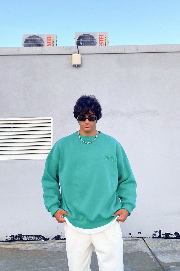 Ofcl Nakışlı Yeşil Oversize Sweatshirt