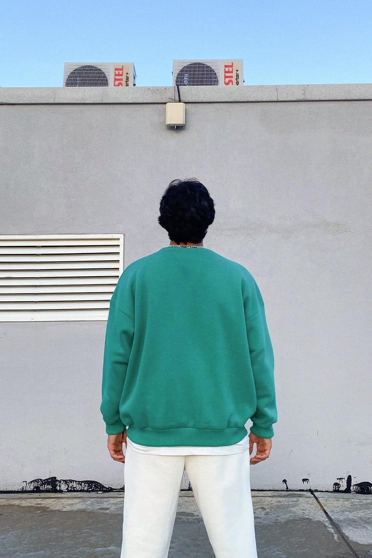 Ofcl Nakışlı Yeşil Oversize Sweatshirt