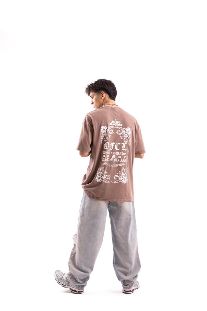 Ofcl Worldwide Sırt Baskılı Kahverengi Oversize Tshirt