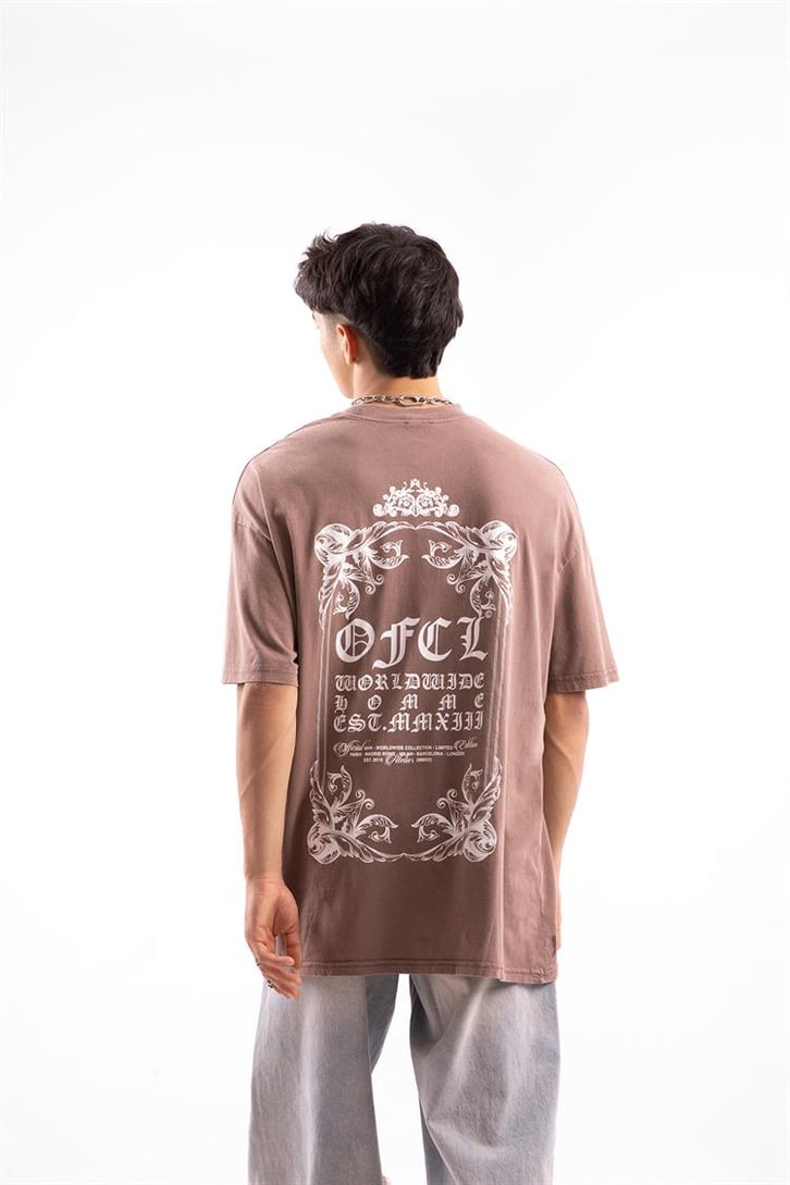 Ofcl Worldwide Sırt Baskılı Kahverengi Oversize Tshirt
