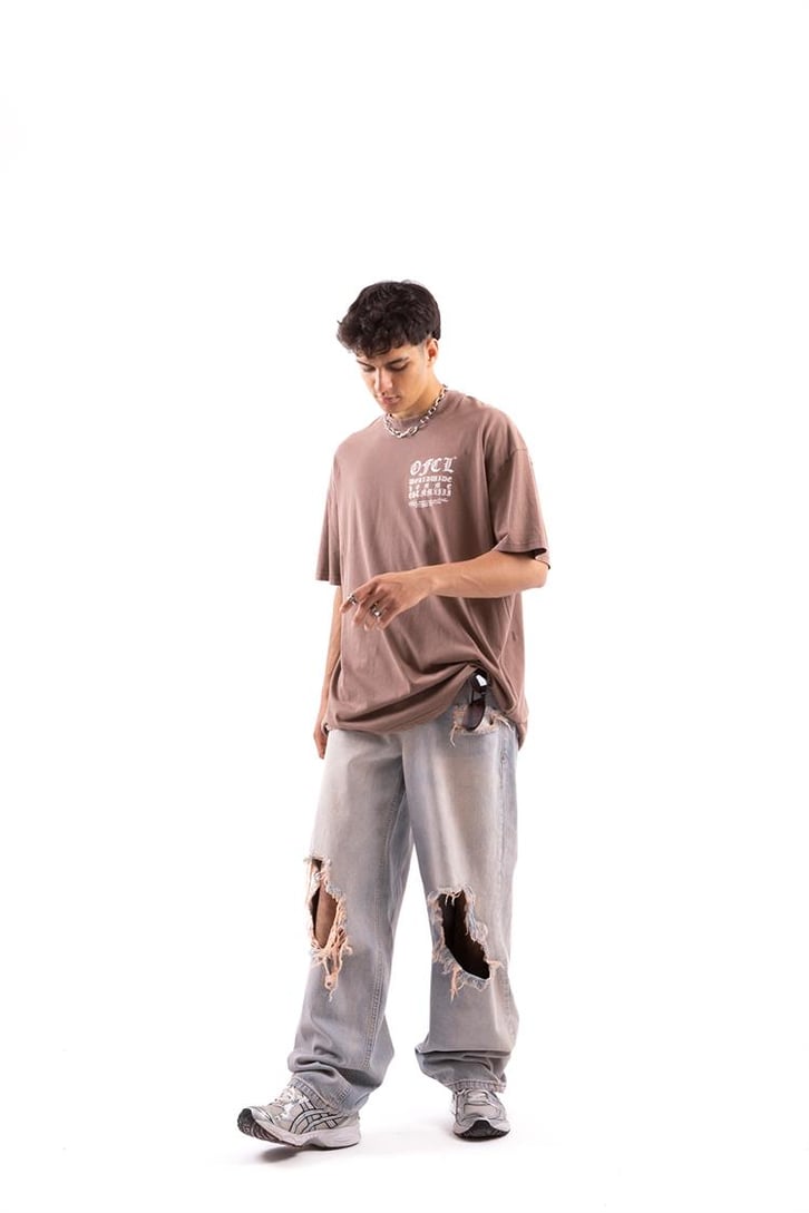 Ofcl Worldwide Sırt Baskılı Kahverengi Oversize Tshirt