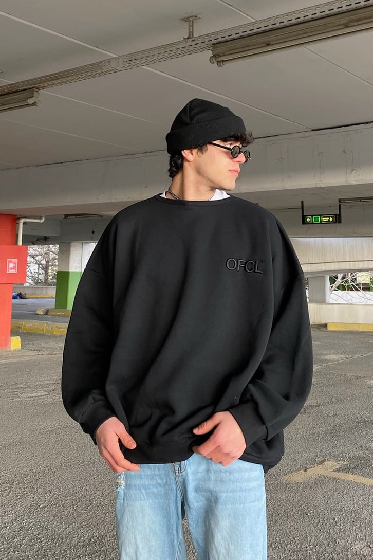 OFCL. Chest Logo Oversize Siyah Sweatshirt