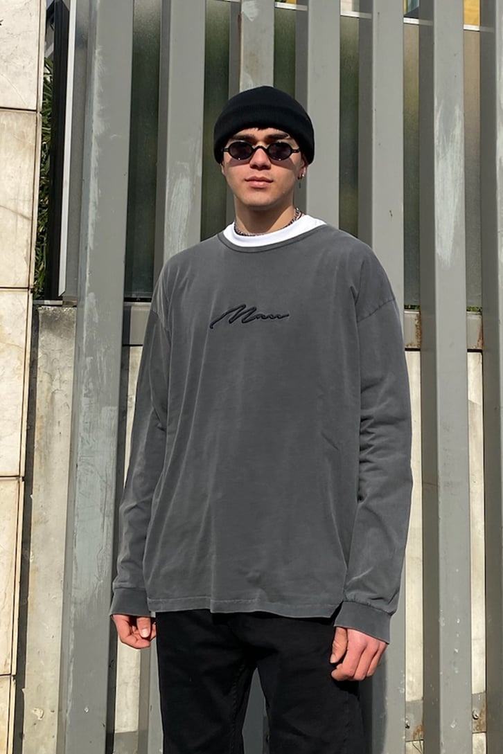 OFCL. Nakış Detay Oversize Acid Washed Sweatshirt
