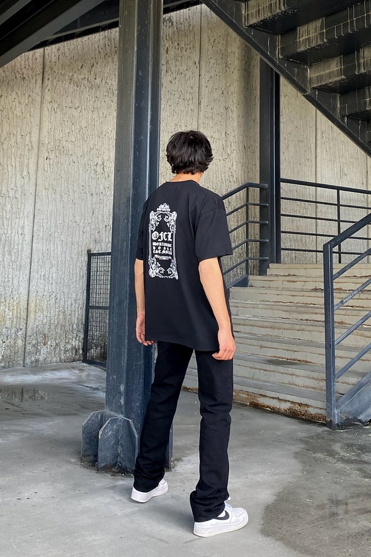 Ofel Baskılı Siyah Oversize Tshirt