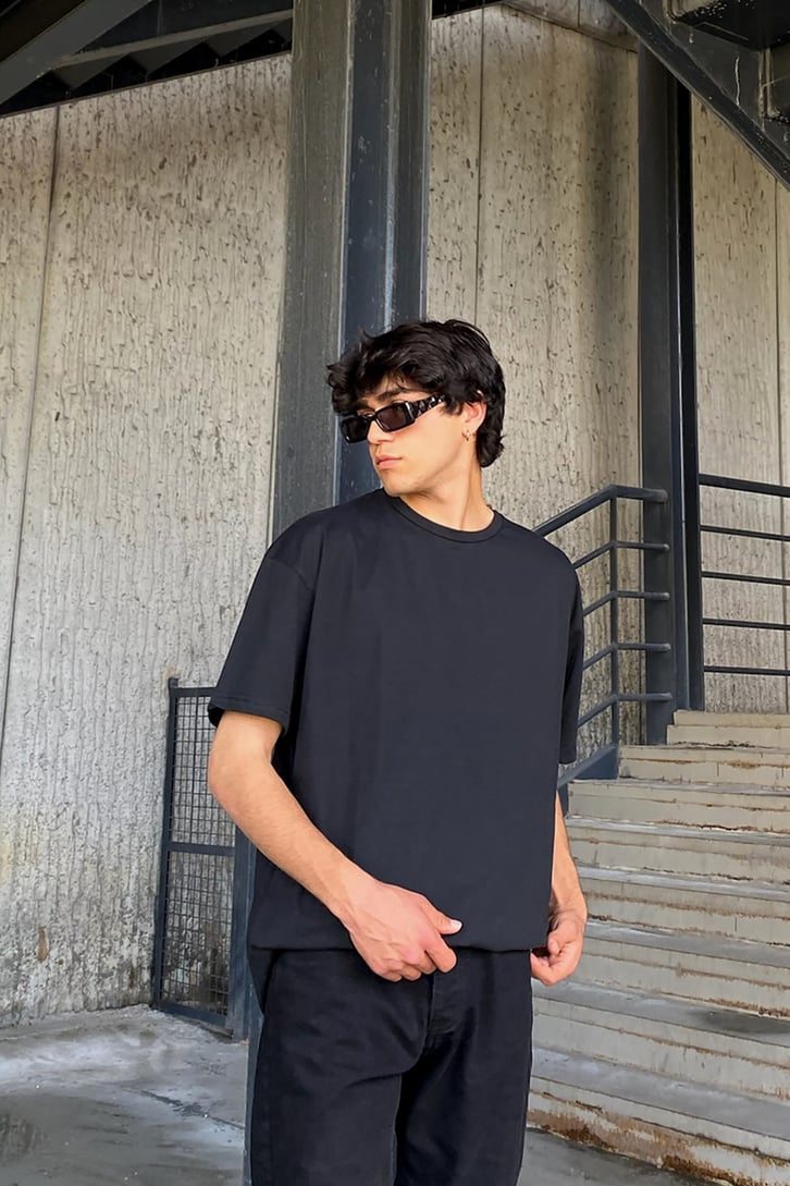 Ofel Baskılı Siyah Oversize Tshirt