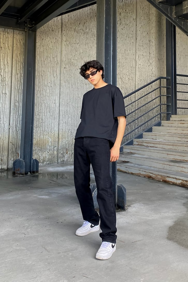 Ofel Baskılı Siyah Oversize Tshirt